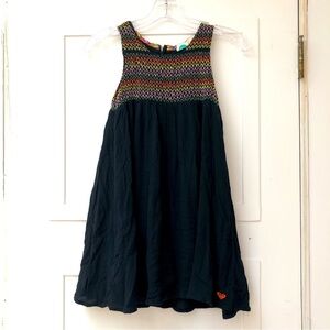 Roxy Girl embroidered smocked tank dress fully lined black swing dress zip up 12